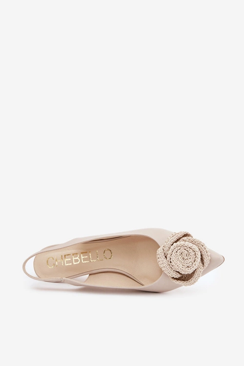 Skórzane Eleganckie Czółenka Na Szpilce CheBello 4666 Beżowe
