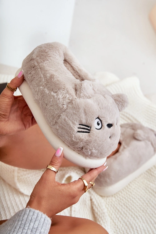 Damskie Futrzane Kapcie Kotki Beżowe Iriviane