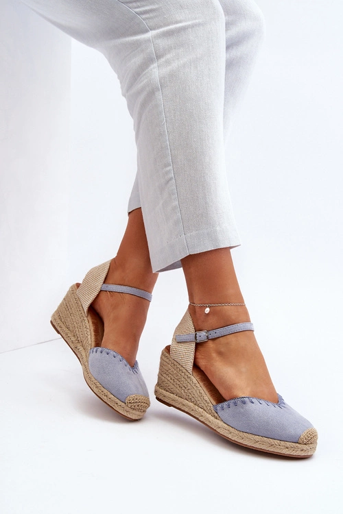 Zamszowe Sandały Espadryle Na Koturnie Z Plecionką Niebieskie Raylin