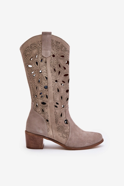 Ażurowe Kozaki Zamszowe Lewski Shoes 3170 Cappucino