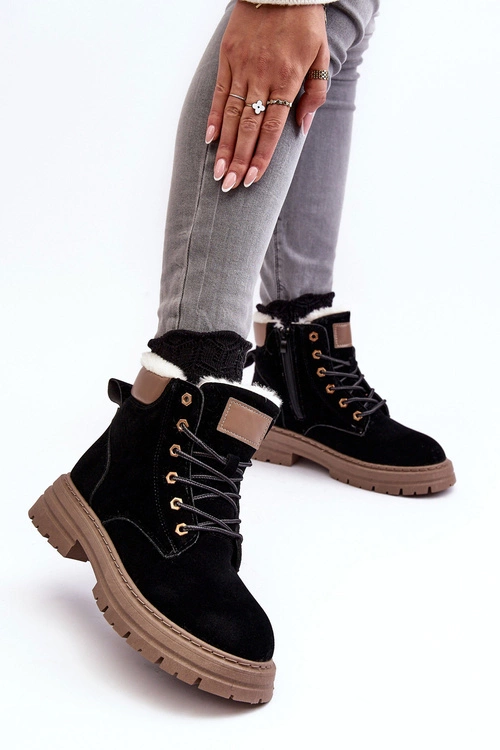 Damskie Trapery Ocieplane Futerkiem Czarne Fenan