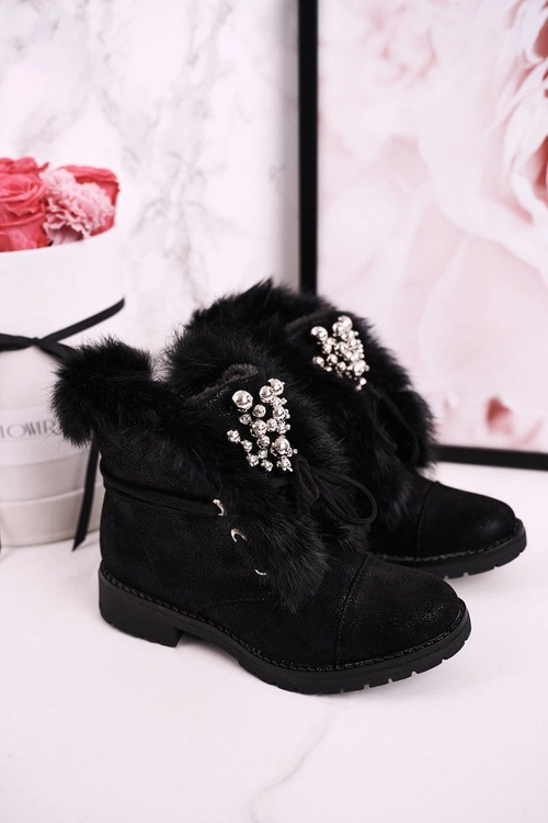 Dziecięce Ocieplane Botki Z Futerkiem Nubuk Czarne Ella