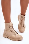 Zamszowe Wysokie Trampki Damskie Beżowe Eleamia