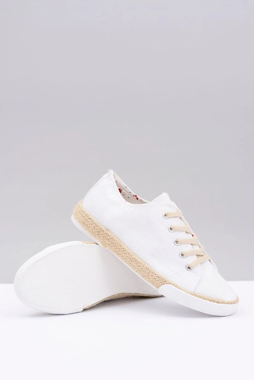 Białe Lniane Damskie Materiałowe Espadryle Peppi