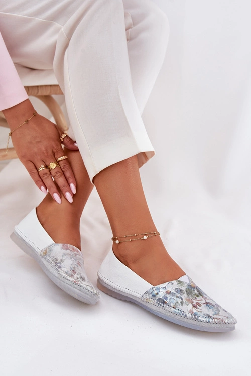 Skórzane Baleriny Ze Wzorem Maciejka T1930-38 Białe