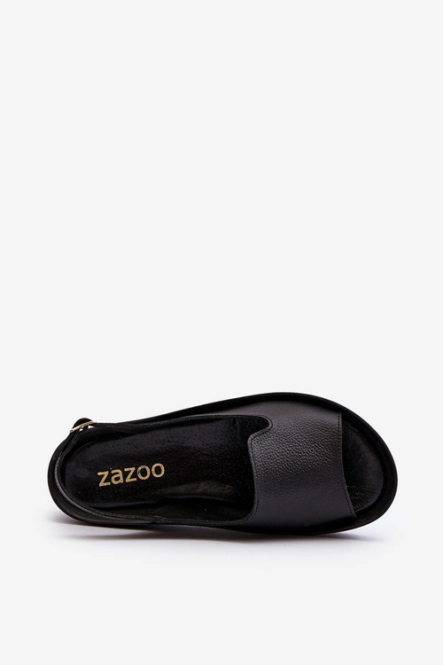 Zazoo 2893 Sandały Damskie Skórzane na Grubej Podeszwie Czarne