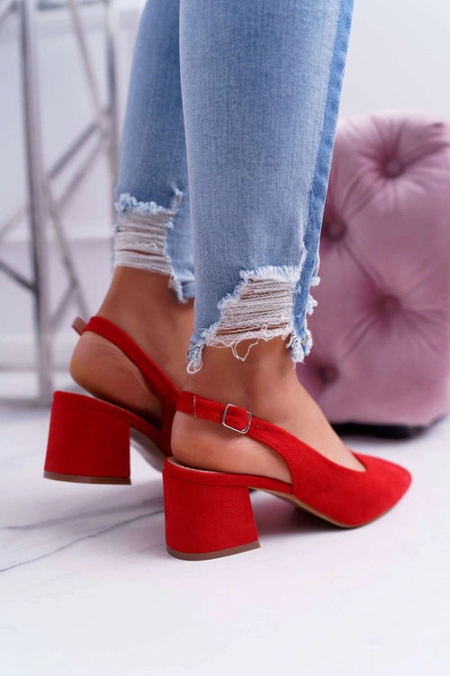 Czółenka Damskie Na Słupku W Szpic Czerwone Contrail