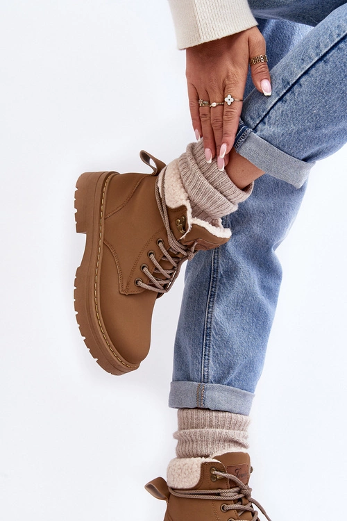 Trapery Damskie Skórzane Z Kożuchem Brązowe Lynnvia