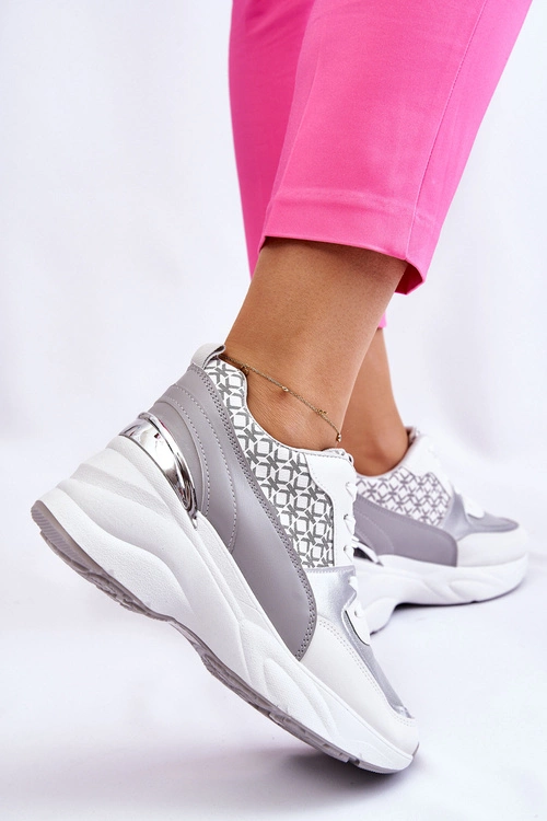 Damskie Buty Sportowe Na Platformie Biało-Szare Ferrina