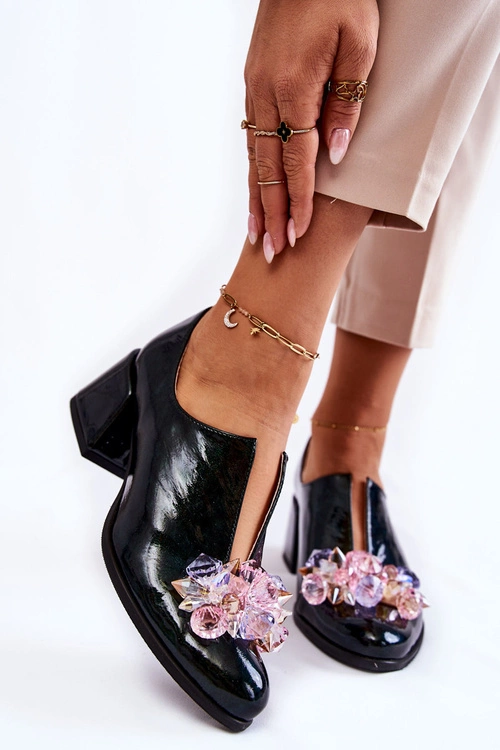 Lakierowane Półbuty Mozaika Z Transparentną Ozdobą Zielone Delaver