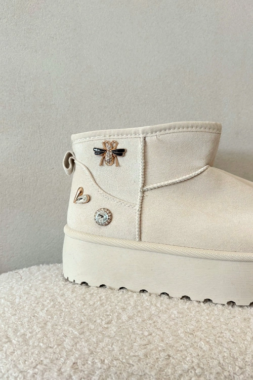 Śniegowce Damskie Na Platformie Z Przypinkami Jasnobeżowe Maelle