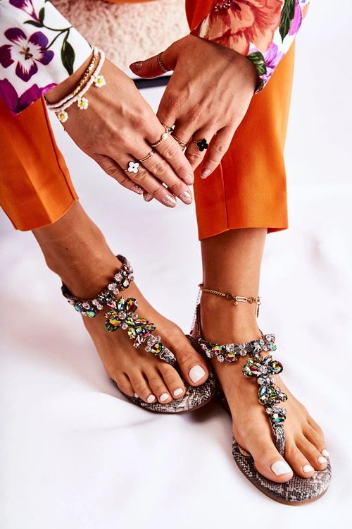 Damskie Sandały Japonki Z Cyrkoniami Szare Ivanne