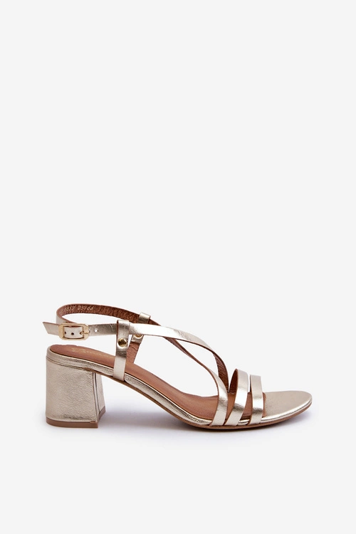 Skórzane Sandały Na Niskim Słupku Maciejka 06653-25 Złote