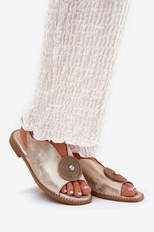 Połyskujące Sandały Damskie Ozdobnym Detalem S.Barski KV51-012 Złote