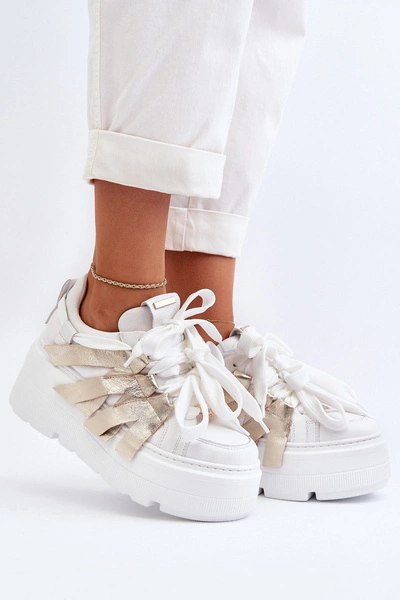 Zazoo 2F-7033 Sneakersy Na Masywnej Platformie Biało-Złote
