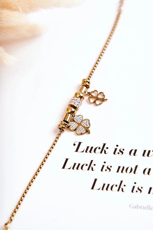 Elegancka Damska Bransoletka Koniczyna Z Cyrkoniami Złota