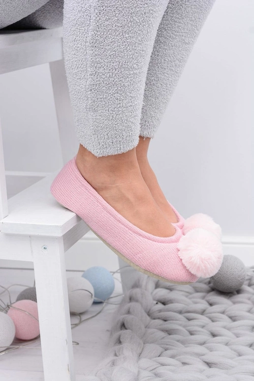 Różowe Damskie Domowe Balerinki SOXO Z Pomponem