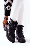 Skórzane Botki Trapery Wiązane Lewski Czarne 3116