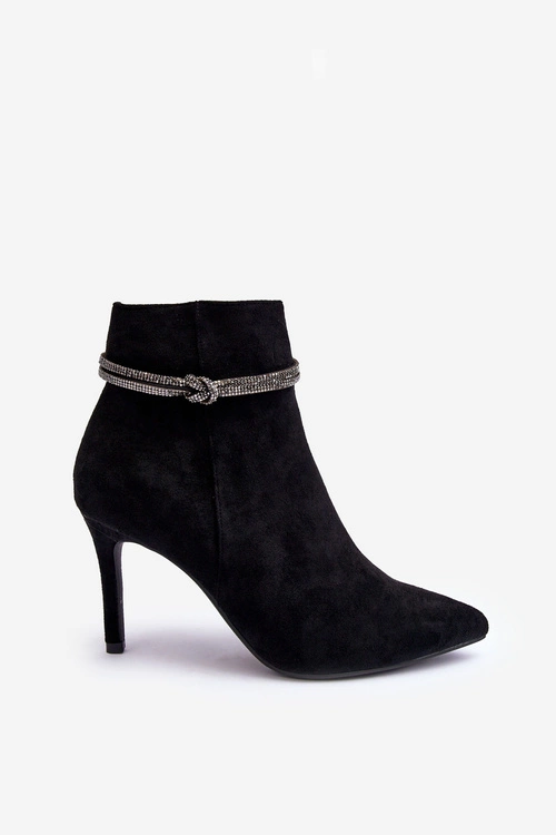 Ocieplane Zamszowe Botki Na Szpilce Czarne Anslei