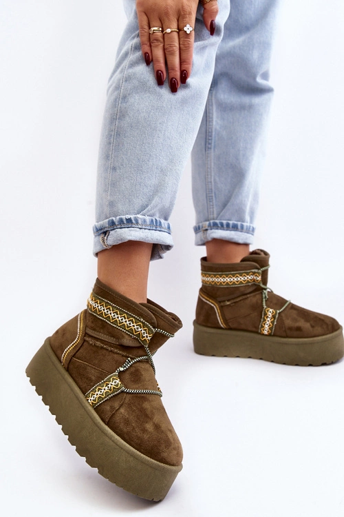 Damskie Śniegowce Na Grubej Podeszwie Z Wiązaniem Zielone Milson