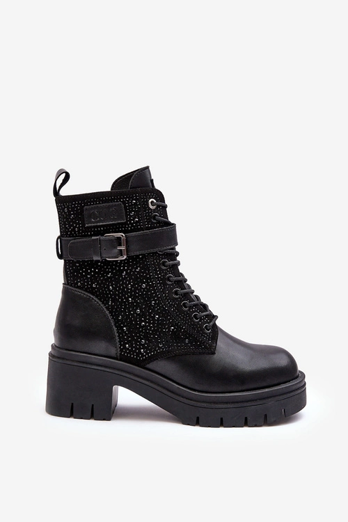 Skórzane Botki Workery Zdobione Dżetami GOE MM2N4041 Czarne