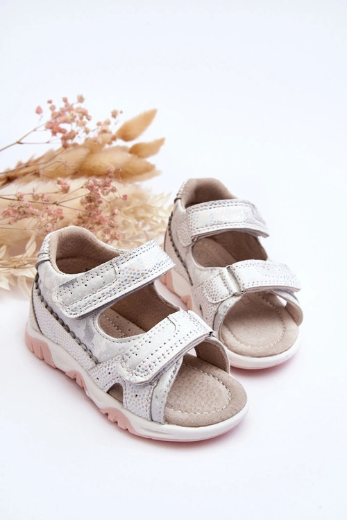 Dziecięce Wygodne Sandałki Na Rzepy Białe Alaska