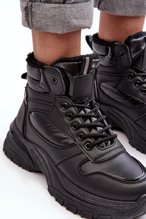 Ocieplane Buty Sportowe Damskie Sznurowane Czarne Dejana