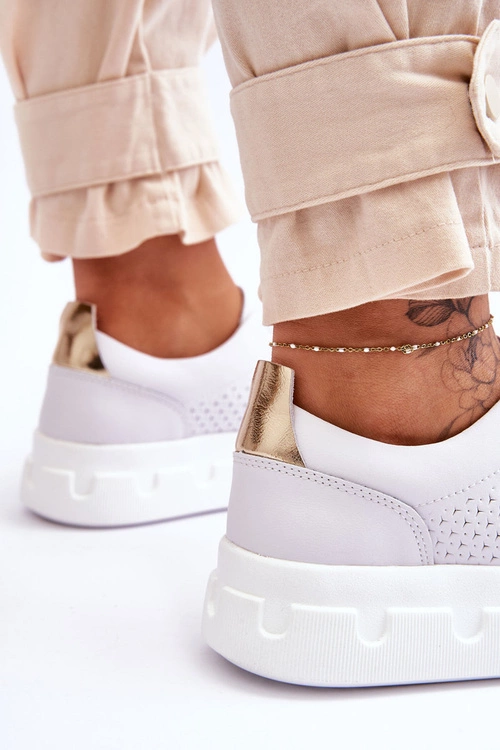 Skórzane Buty Sportowe Na Masywnej Platformie Białe Montigo