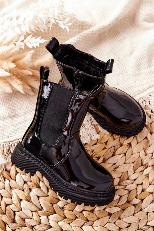 Dziecięce Botki Ocieplane Lakierowane Czarne Aletris