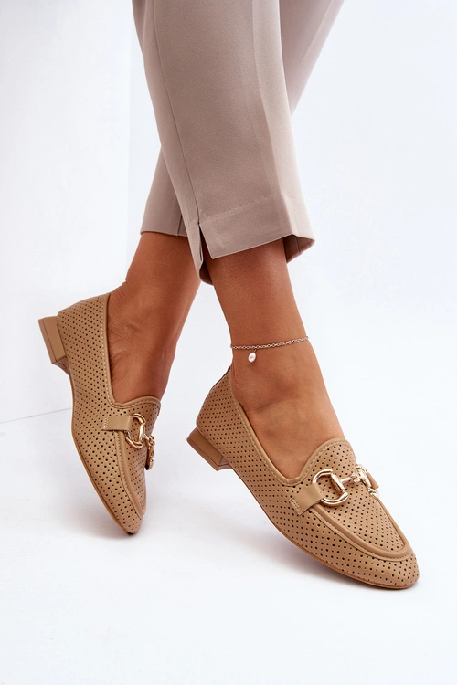 Mokasyny Damskie Na Płaskim Obcasie Z Ozdobą Camel Iluvana