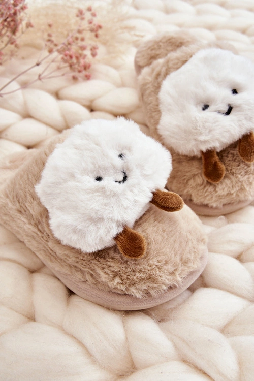 Dziecięce Ocieplane Papcie Z Futerkiem Beżowe Rubee