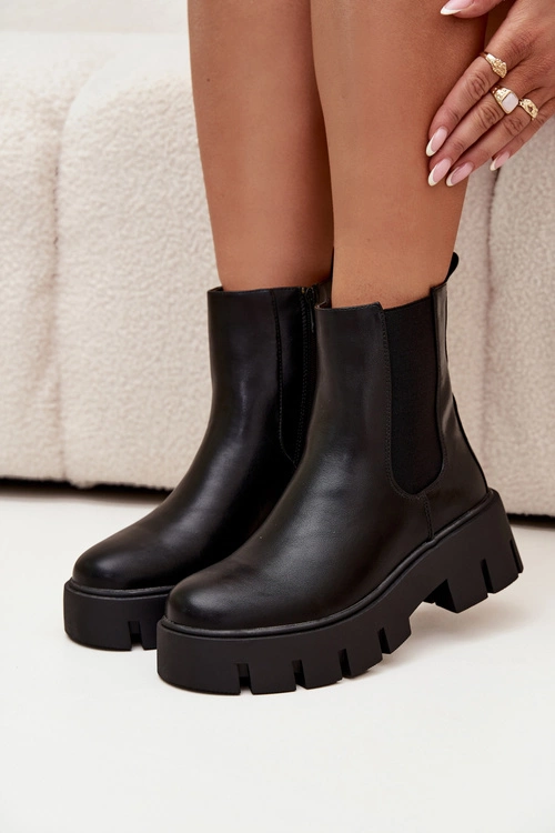 Botki Sztyblety Damskie Ocieplane Na Zamek Eko Skórzane Czarne Fivienne