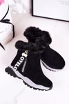Dziecięce Ocieplane Botki Śniegowce Z Futerkiem Czarne Love-Love