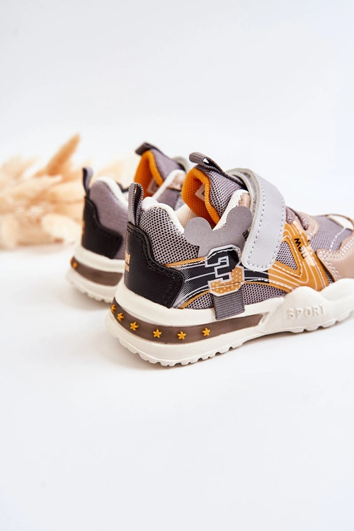 Dziecięce Materiałowe Buty Sportowe Szaro-Brązowe Nathine