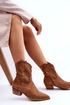 Damskie Ażurowe Botki Kowbojki Camel Reeds