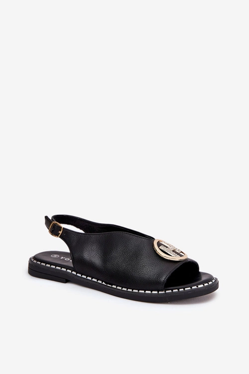 Płaskie Eleganckie Sandały Z Ozdobą Czarne Iseliria