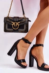 Modne Skórzane Sandały Na Wysokim Słupku Czarne Perfection