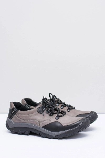 Męskie Skórzane Szare Półbuty Trekkingowe Gretin