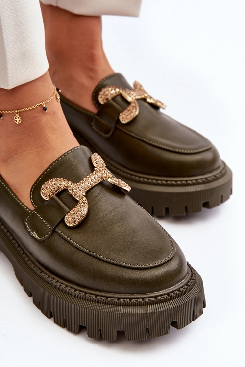 Mokasyny Damskie Z Ozdobą Ciemnozielone Gargi