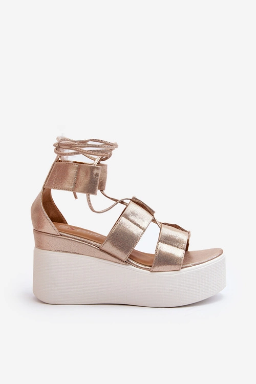 Sandały Damskie Wiązane Złote Helavi