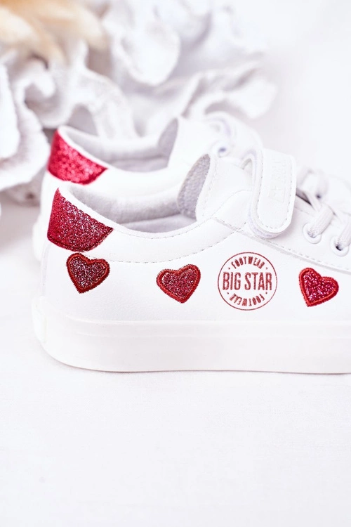 Dziecięce Skórzane Trampki Na Rzep BIG STAR HH374001 Białe