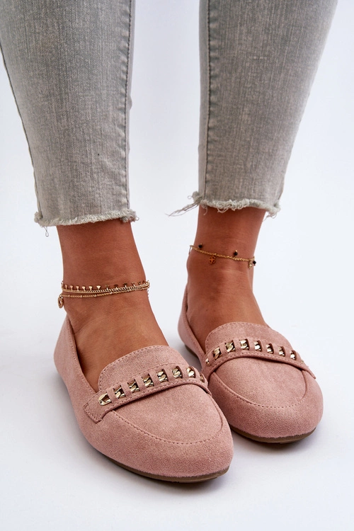 Błyszczące Mokasyny Damskie Z Łańcuchem Różowe Aredilla