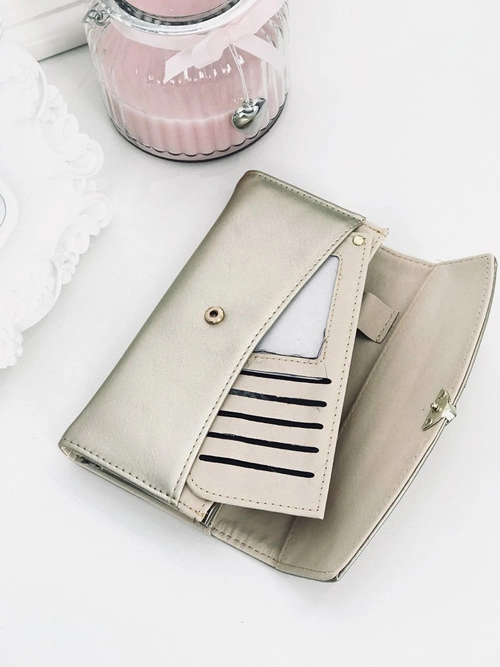 Duży Damski Złoty Portfel z Serduszkiem