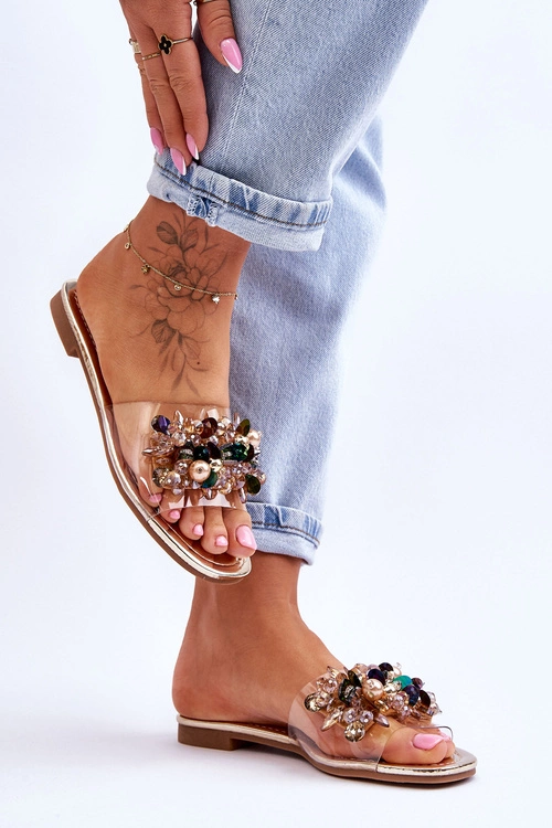 Damskie Klapki Z Ozdobnymi Kamieniami S.Barski KV-576-3 Złote