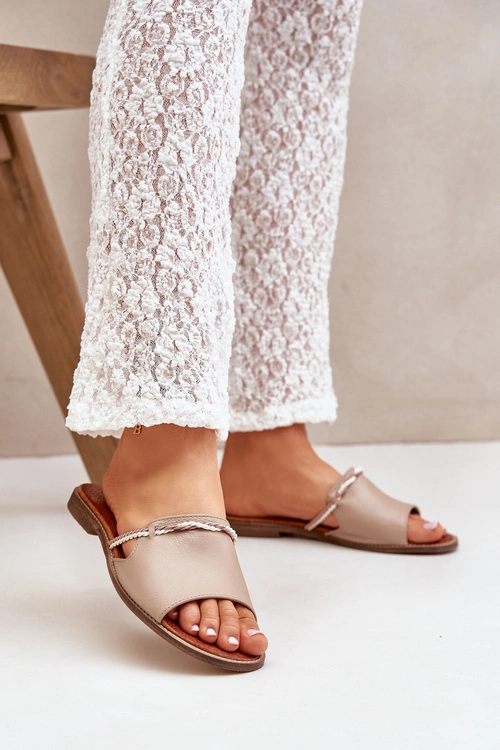 Skórzane Klapki Lewski Shoes 3047 Ciemnobeżowe