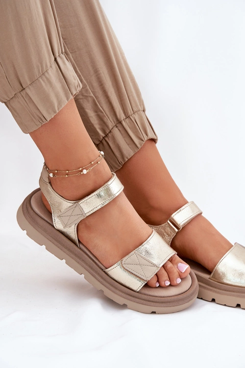 Skórzane Sandały Damskie Na Platformie Zazoo 40443 Złote