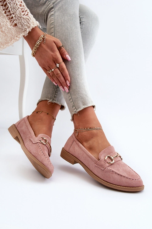 Mokasyny Damskie Na Płaskim Obcasie Z Ozdobą Różowe Aviole