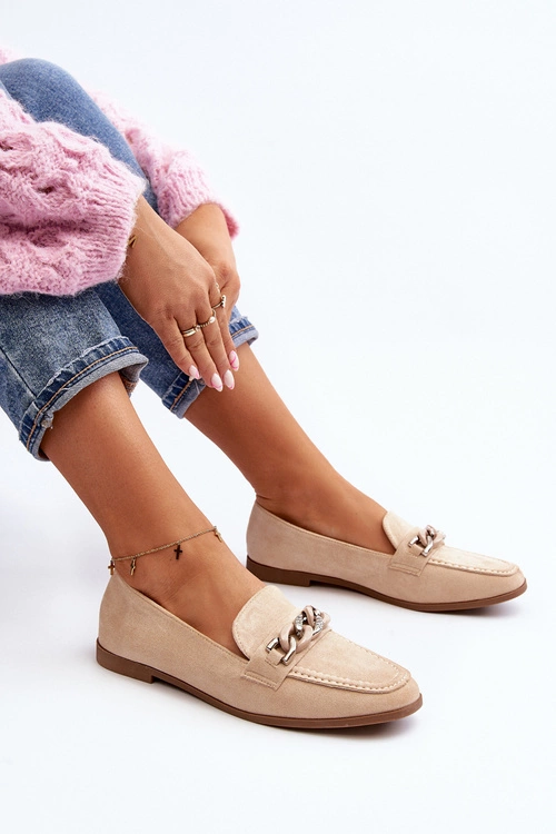 Damskie Mokasyny Z Łańcuchem Beżowe Ambrise