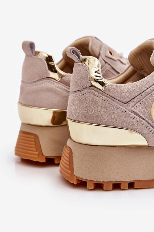 Damskie Zamszowe Buty Sportowe Na Platformie GOE LL2N4001 Beżowe