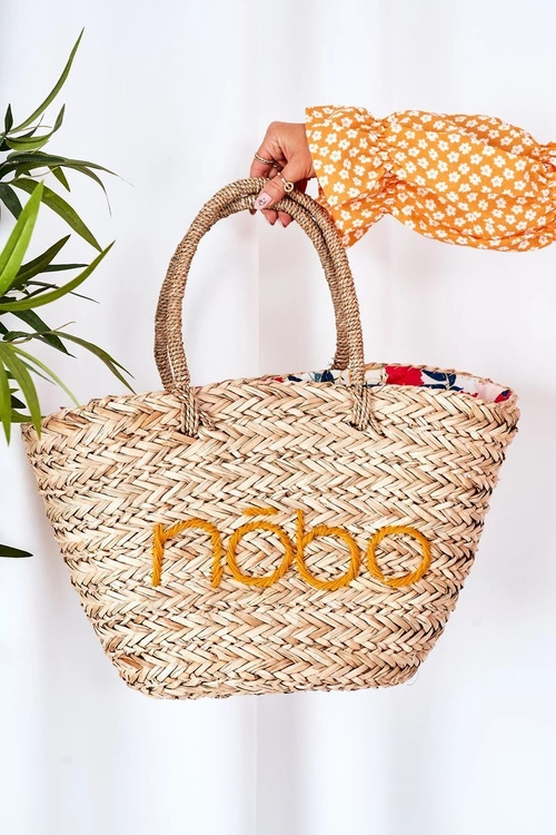 Pleciona Torebka Shopper Na Plażę NOBO XK0340 Beżowo-Żółta